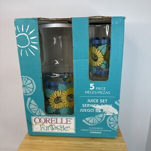 VTG Corelle Funtastic 5 Piece Juice Set Sunflower Cottagecore 90's Y2K